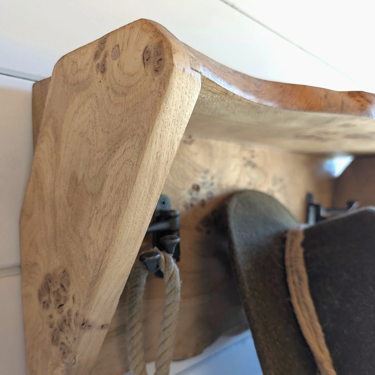 Live Edge Pippy Oak Coat Rack and Shelf