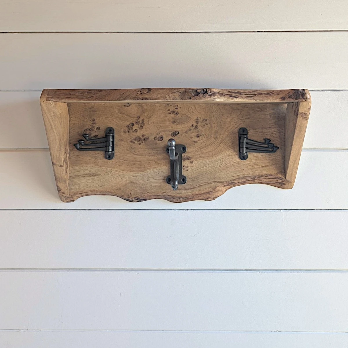 Live Edge Pippy Oak Coat Rack and Shelf